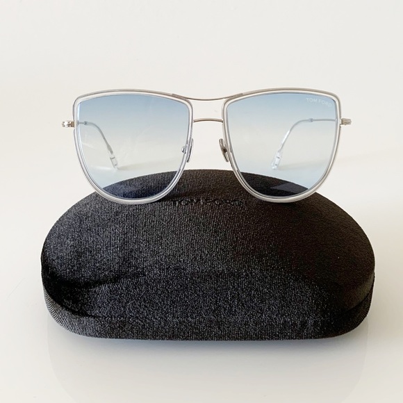 TOM FORD FT0759 16W Sunglasses Shiny Palladium Frame Gradient Blue Lens New - Picture 12 of 13